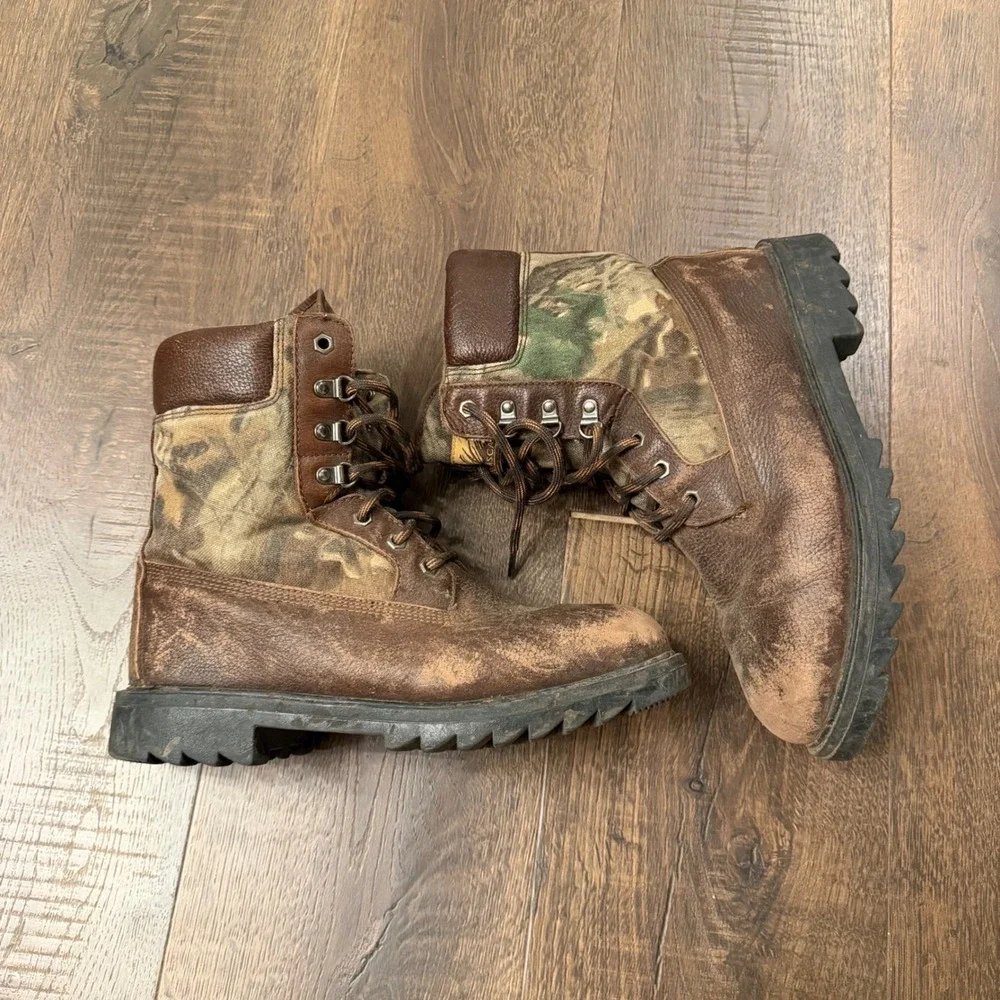 Itasca Thinsulate Camo Hunting Boots Mens 9.5 Brown Leather Insulated